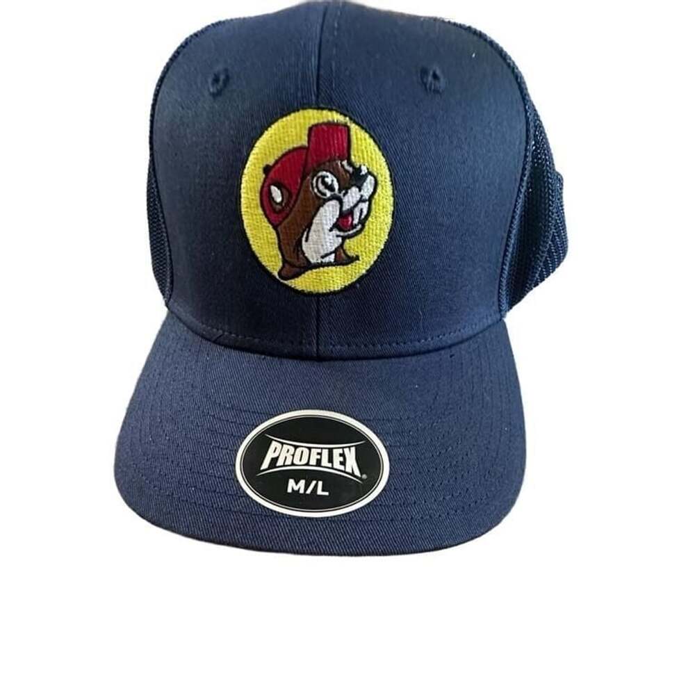 Buc-ee's Navy Blue Beaver Adjustable One Size Cap Adult Elastic Trucker Hat READ